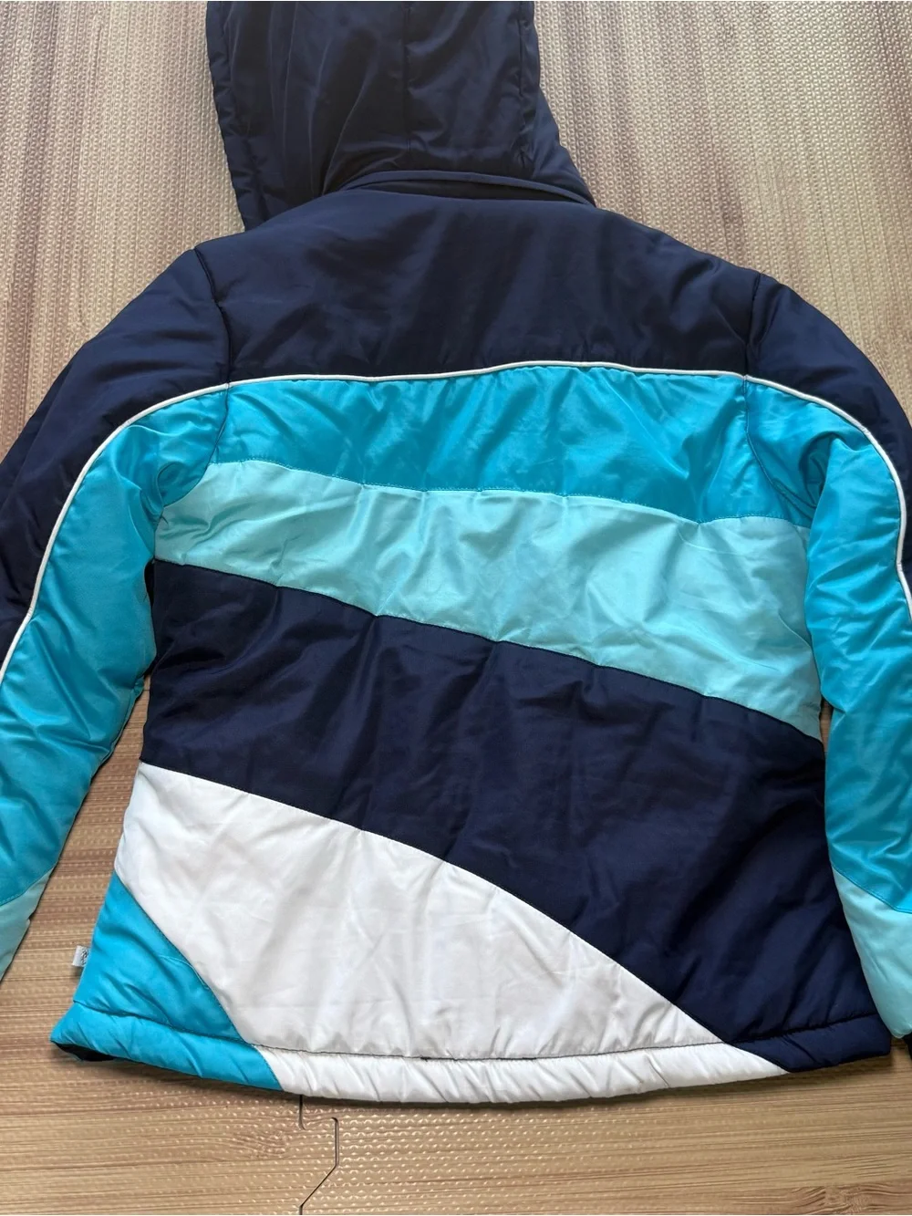 Rothschild Girls 10/12 Winter Puffer Ski Jacket Blue Colorblock Removable Hood